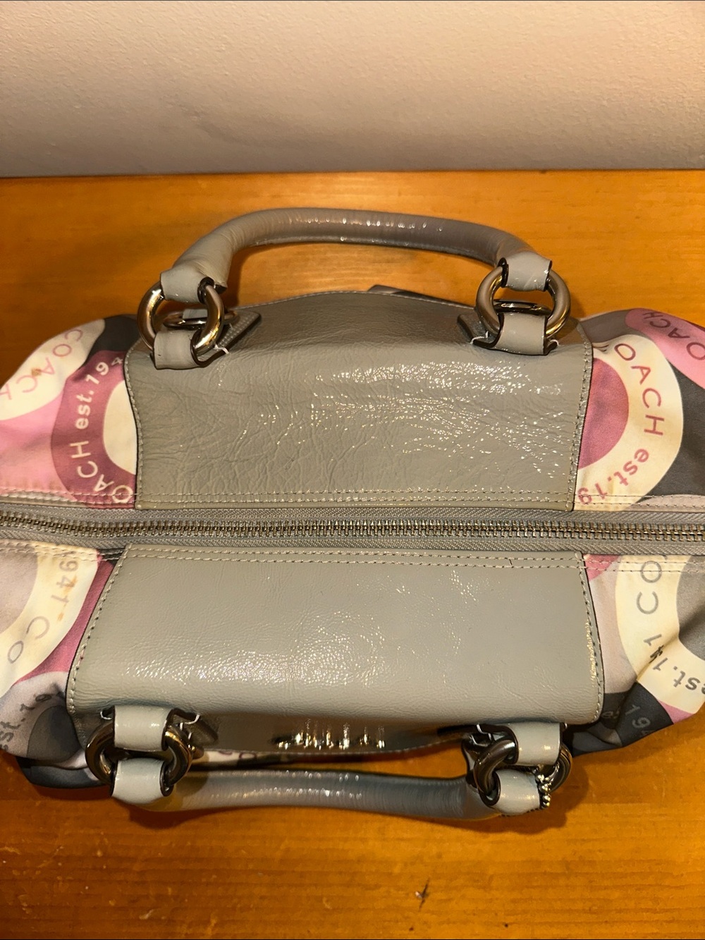 Coach Gray Satchel with Pink and Gray Circle Print - Picture 5 of 6